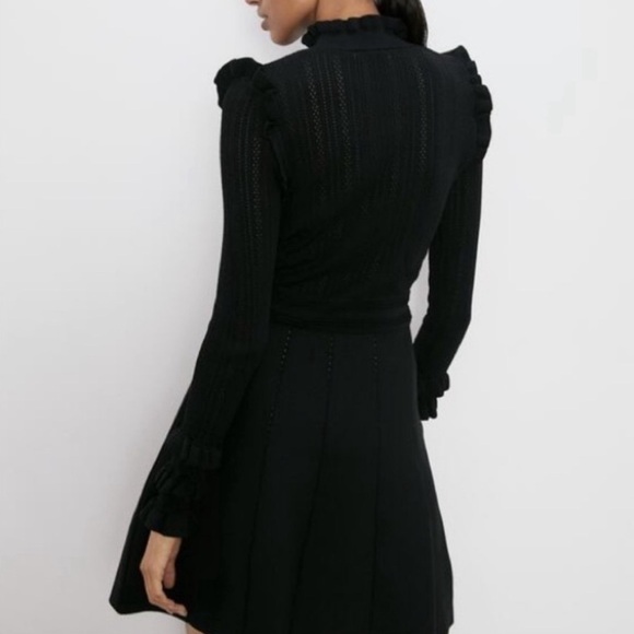 Zara Black Ruffle Knit Sweater Dress S - Picture 2 of 6